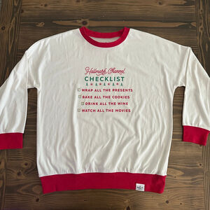 Women’s Hallmark Channel White & Red Checklist Sweatshirt XL Holiday Loungewear